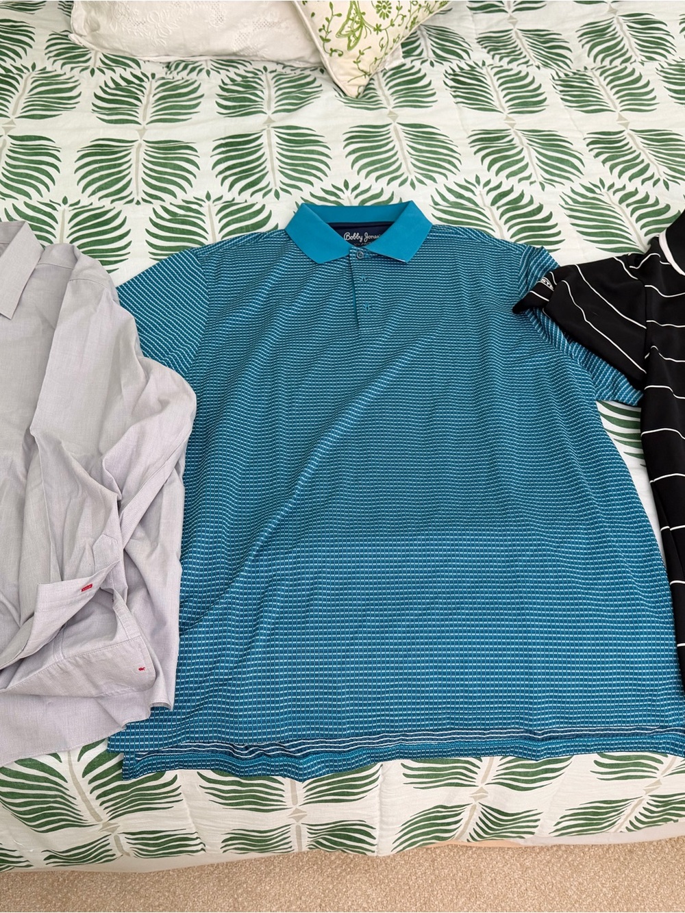 Men's Blue Striped Polo Shirt - Classic Short Sleeve lot of 3